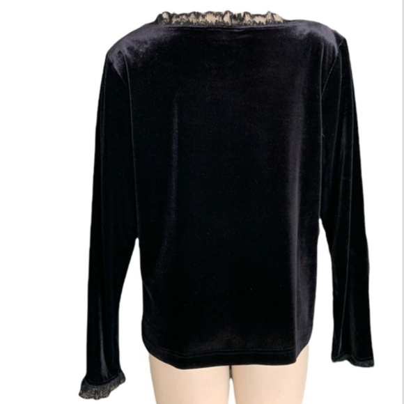 NWT Victor Costa Occasion Black Velvet Blouse Lace Collar & Cuffs Sz L #247A - Picture 3 of 6